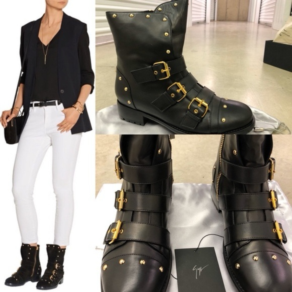 RARE NIB Giuseppe Zanotti studded leather buckle straps boots